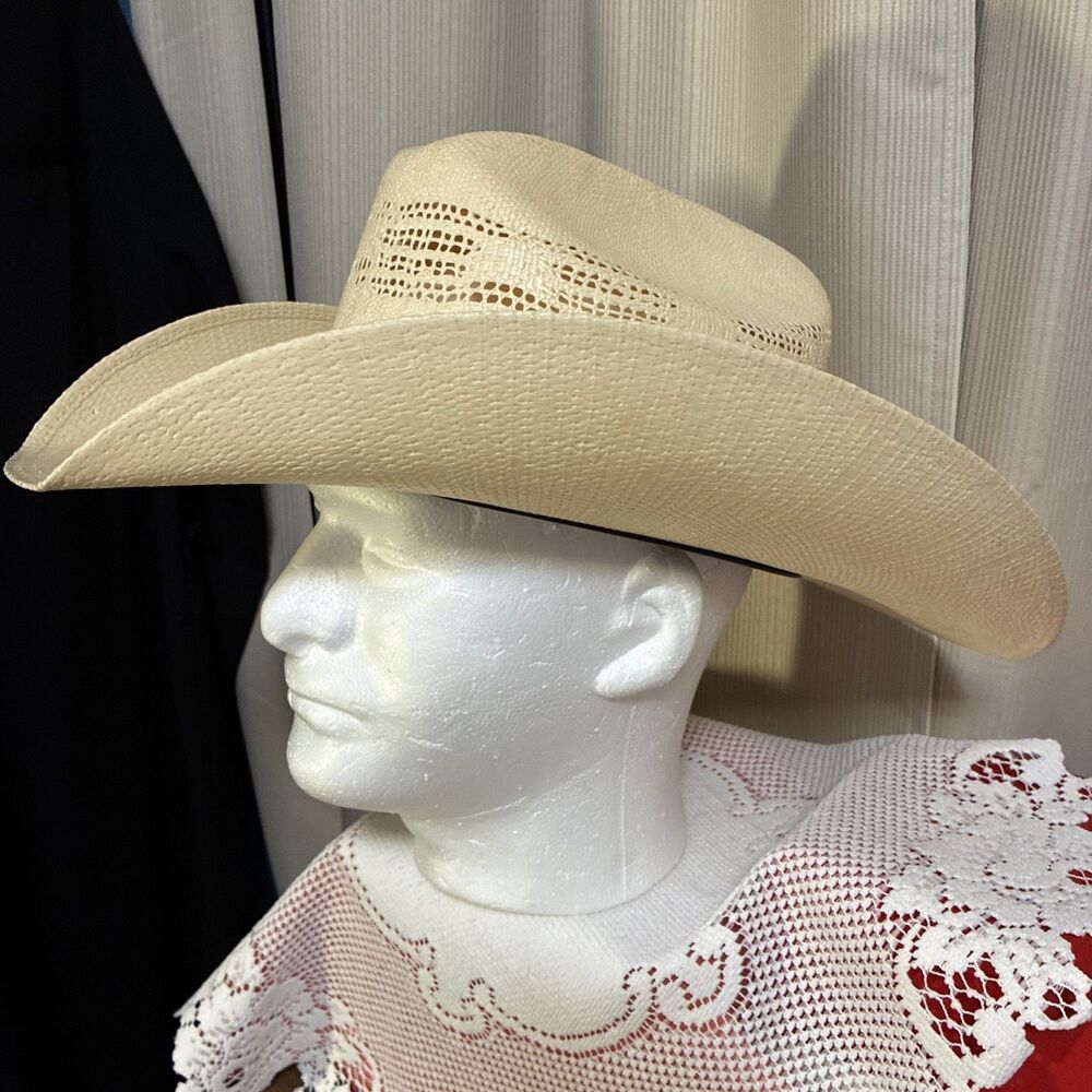 Eddy Bros Straw Cowboy Western Hat Bangora Size 7.5 Cream - Picture 3 of 14